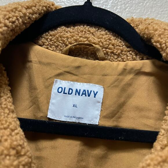 Old Navy Cozy Sherpa Jacket Sycamore Bark Size XL Teddy Shacket Sweater Camel - Picture 6 of 9